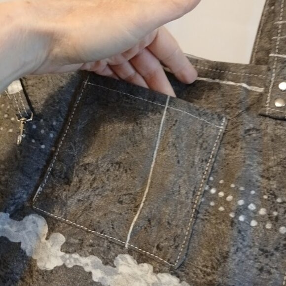 New Abstract Clouds Shoulder Bag Purse Black Gray canvas Double handle Stachel - Picture 5 of 9